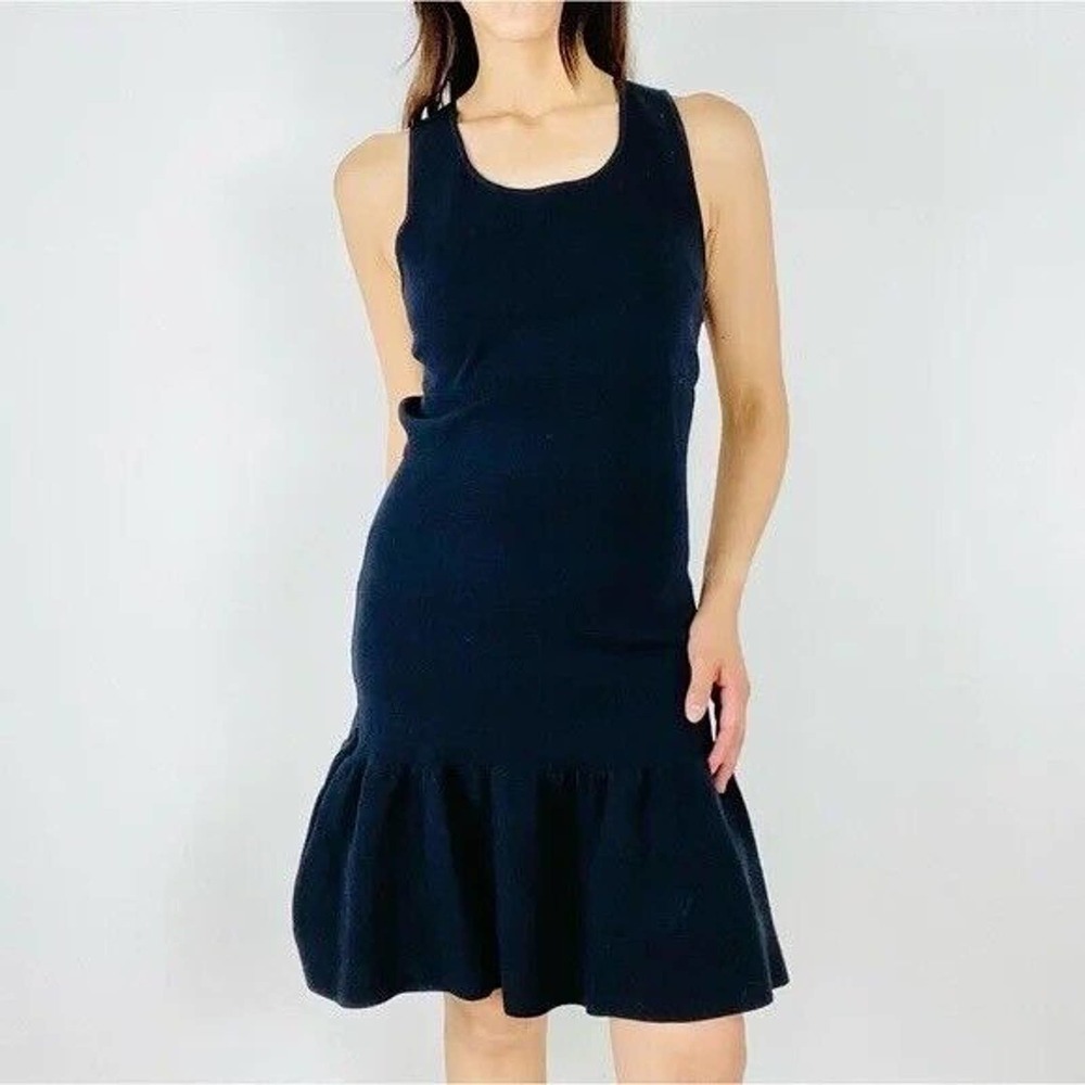 Sandro Scoop Neck Ribbed Mini Dress in Navy Blue Stretch Cotton Sz 1 FR/ S US - Picture 5 of 12